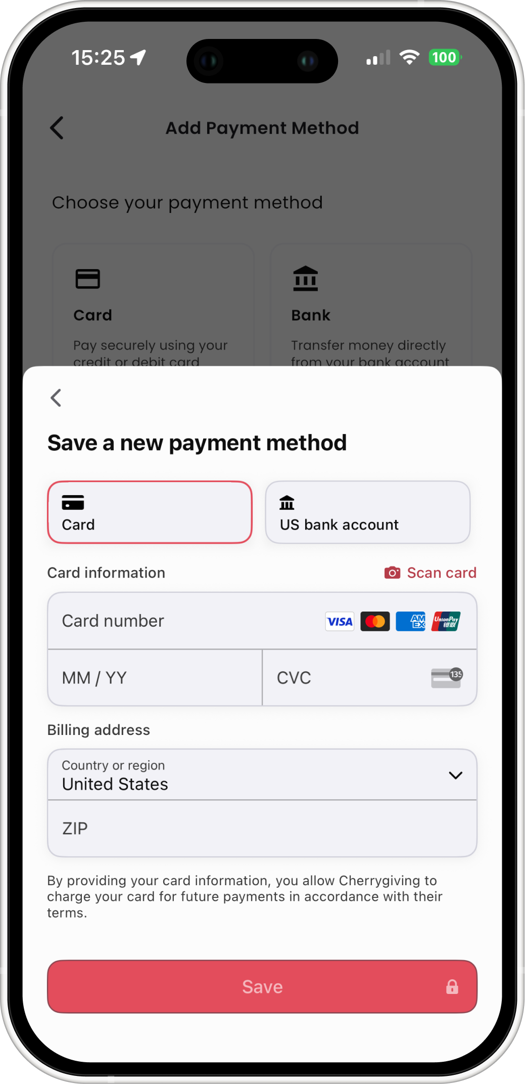 Add the card within the app